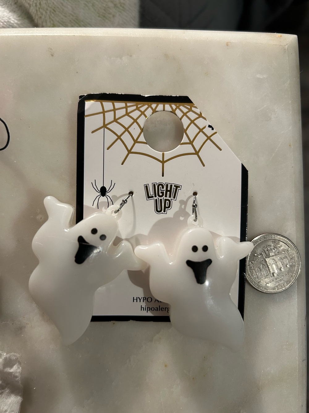 White Ghost Earrings - Halloween Costume Accessory Lights Up